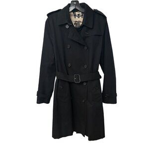 Women Burberry Kensington Long Trench Coat Black Double Breasted Size 10 Nova